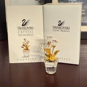Swarovski Crystal Memories Classics Flower Pot Figurine with Gold Leaves NIB